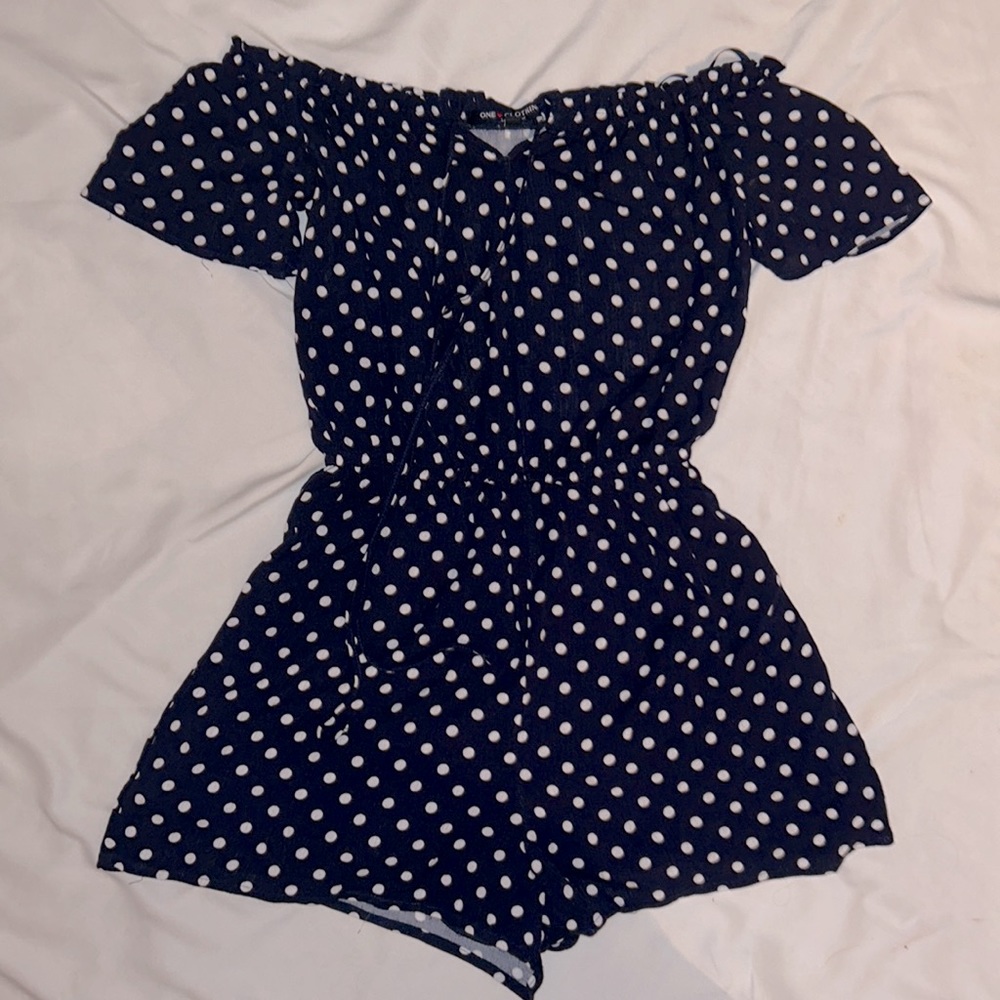 One Clothing navy polkadot romper